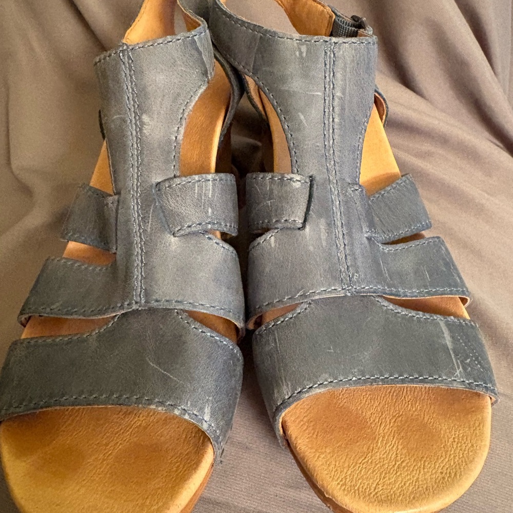 Dansko Blue Leather Strappy Wedge Sandals - Picture 4 of 8